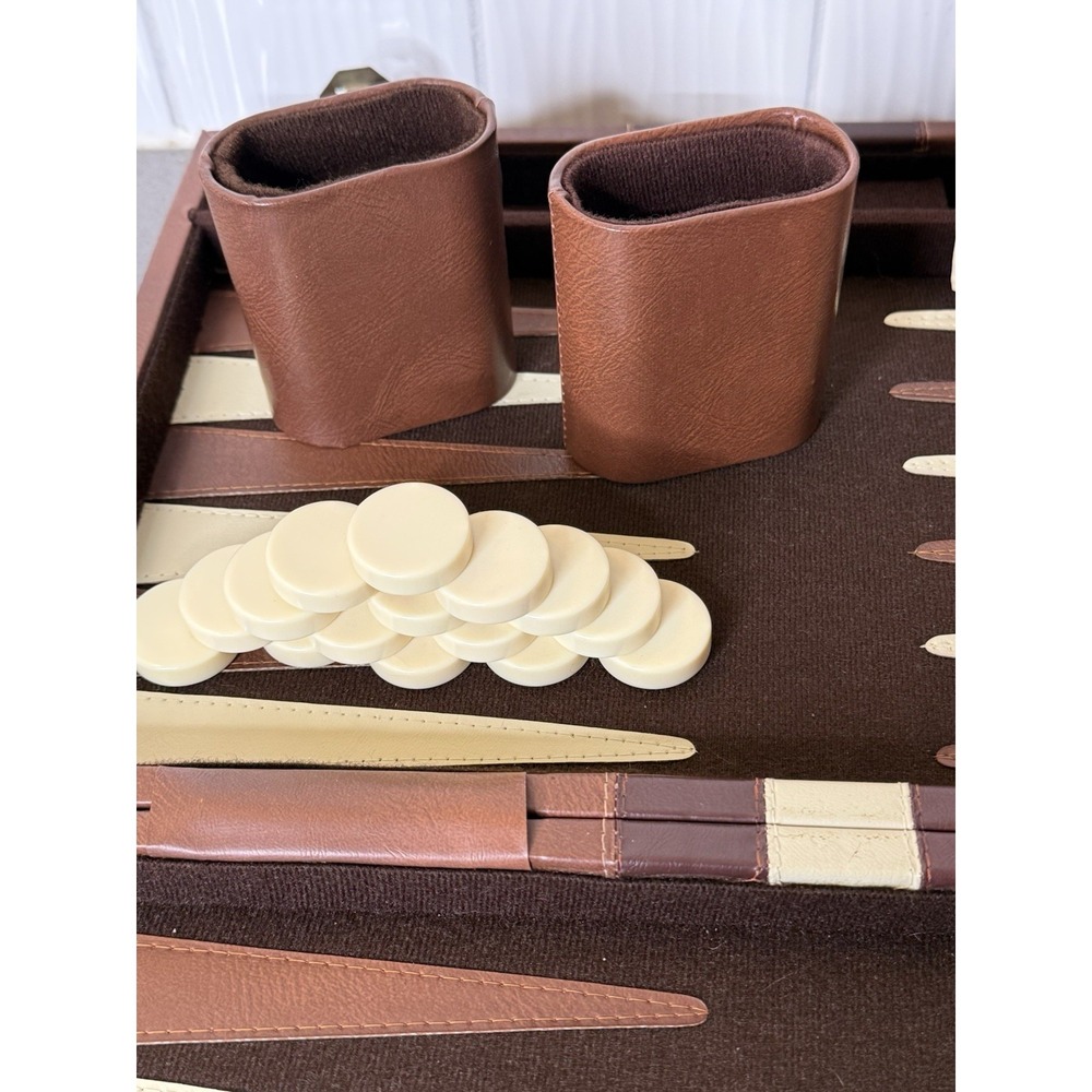 Vintage Backgammon GAME Brown Faux Leather Briefcase Racing Stripe COMPLETE GUC - Picture 11 of 16